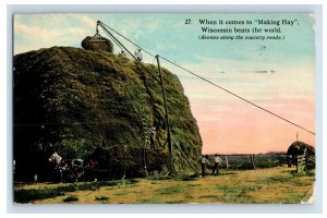 c1910 Wisconsin Exagerated Hay Harvest Postcard P225E