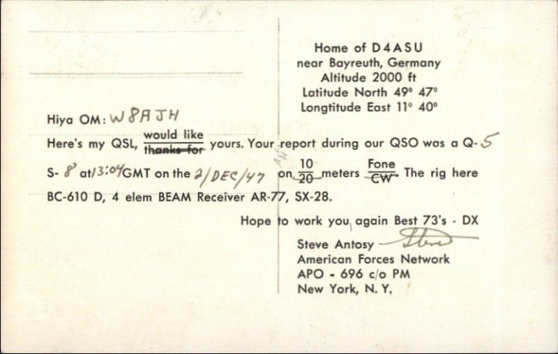 Bayreuth Germany Radio Wireless Station D4ASU Real Photo Postcard