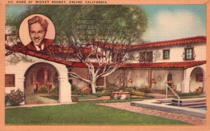Vintage Postcard Home Mickey Rooney House Residence Encino California Longshaw 