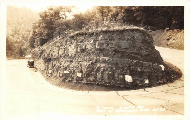 Macomber West Virginia 1940s RPPC Real Photo Postcard U Curve Laurel Mountains