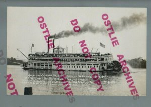 Lansing IOWA RPPC 1910 STEAMBOAT J.S. Sank Burned Victory WI Mississippi River