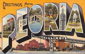 Peoria Illinois Large Letter Linen Antique Postcard K79411