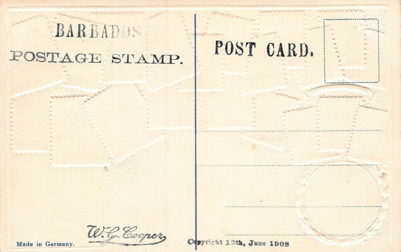 Barbados Stamps on Early Embossed Postcard, Unused, Published by Ottmar Zieher