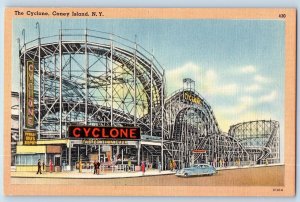 Coney Island New York Postcard The Cyclone Amusement Park Scene c1940's Vintage
