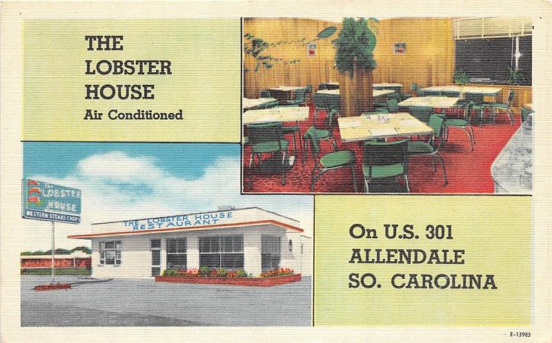 B51/ Allendale South Carolina Postcard Linen Lobster House Restaurant Interior