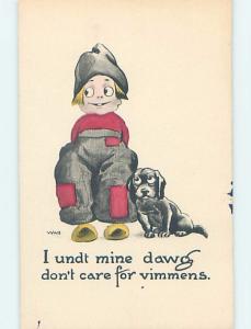 Pre-Linen signed WALL - BOY SAYS HIS DOG DOES NOT CARE FOR WOMEN HL2957