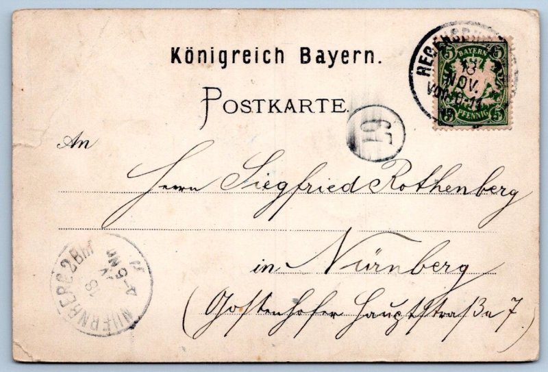 GRUSS AUS GREETINGS FROM REGENSBURG GERMANY POSTCARD 1890's