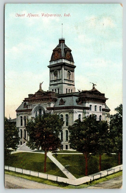 Valparaiso Indiana~Courthouse & Courthouse Square~1910 Postcard 