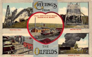 Oilfields Greetings Oil Well Oil Refinery Burning Oil Tank Drilling PC AA64669