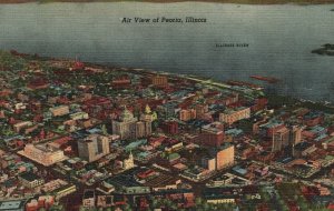 Vintage Postcard 1930's Air View The City River of Peoria Illinois Chicago ILL