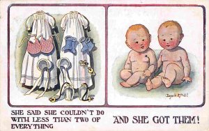 Baby Twins She Couldnt Do With Less Than Two Birth Donald McGill 1921 postcard