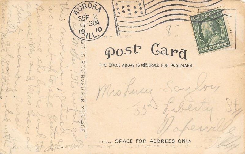 Aurora Illinois~South Broadway @ Night~Benton Street Signpost~Vintage Cars~1910