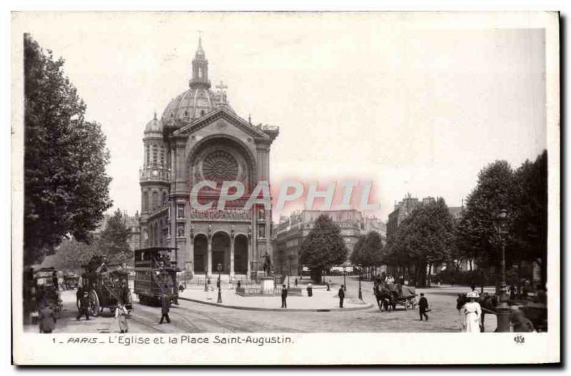 Old Postcard Paris L & # 39Eglise And The Place Saint Augustin Tramway