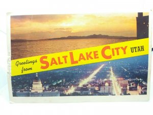 Salt Lake City Utah USA Vintage Multiview 1970s Postcard with Bag of Salt