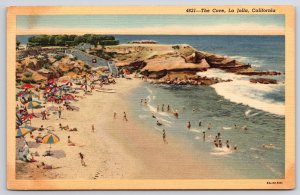 The Cove La Jolla California CA Crowded Sun Bathing Beach Large Rocks Postcard