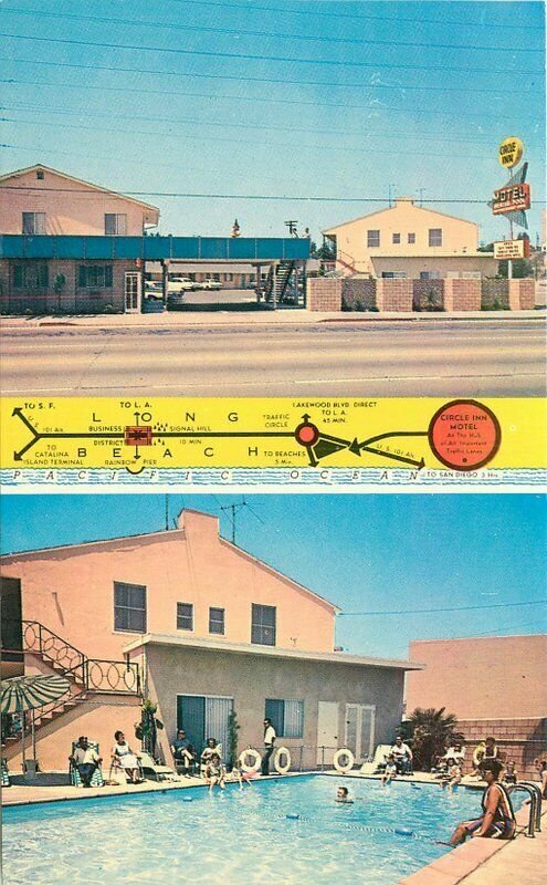 Circle Inn Motel roadside US 101 Long Beach California 1950s Postcard pool 5837