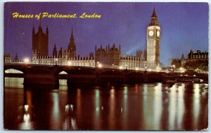 Postcard - Houses of Parliament at Night - London, England