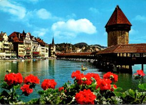Switzerland Lucerne Chapel Bridge With Water Tower