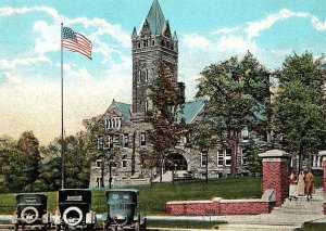 C.1920 Gray Chapel, O.W.U., Delaware, OH Cars Flag People Postcard P128