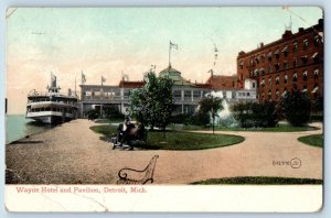 1909 Detroit Michigan Vintage Postcard Wayne Hotel Pavilion Cruise Ship Exterior