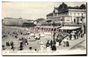 Old Postcard Biarritz Casino Municipal l & # 39Hotel Palace and the Beach