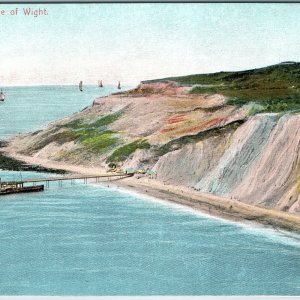 c1905 Alum Bay Isle of Wight England Postcard Colored Cliffs Paddle Steamer Pier