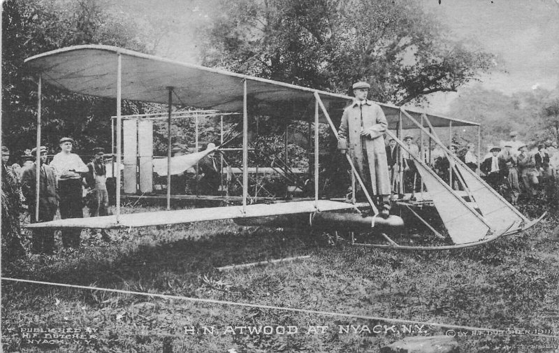 H. N. Atwood Pilot At Nyack NY Airplane in 1911 Postcard