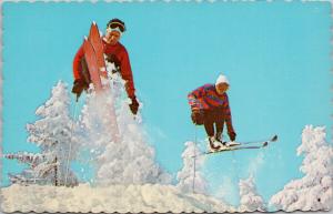 Maine Vacationland ME Skiing Skiers Ski UNUSED Ozzie Sweet Postcard D96