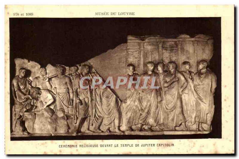 Old Postcard Musee Du Louvre Religious Ceremony in front of the Temple of Jup...