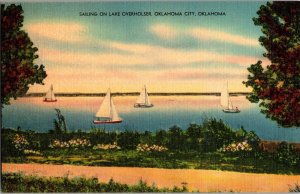 Sailing on Lake Overholser, Oklahoma City OK Vintage Postcard L48