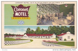 3-Views, Coronet Motel, Dining Room, U. S. 21, COLUMBIA, South Carolina, 1930...