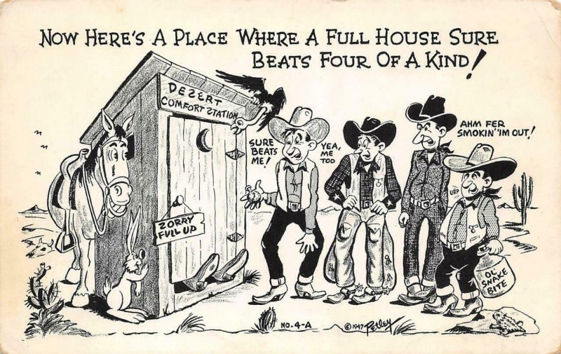 A Full House Outhouse Cowboys Desert Bob Petley Comic 1947 Vintage Postcard