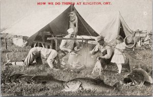 Kingston ON Exaggeration Huge Fish How We Do Things Unused Johnson Postcard E90