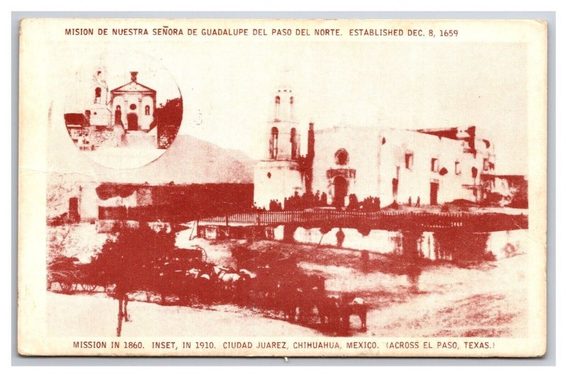 Old Guadelupe Mission Juarez Mexico DB Postcard W22