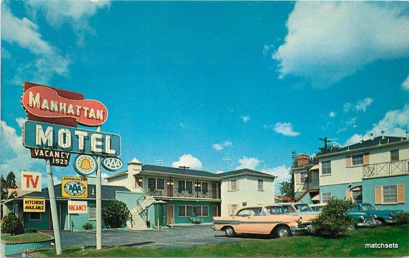 1950's GLENDALE CALIFORNIA Manhattan Motel autos Matthews postcard 4080