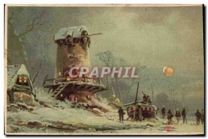 Old Postcard Fancy Windmill in the snow