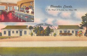 Oleander Courts Linen Hey 190 Eunice Louisiana Bar Int. Vintage Postcard RR178