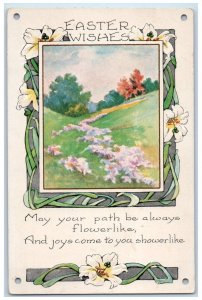 c1910's Easter Wishes Lily Flowers Arts Crafts Embossed Posted Antique Postcard 
