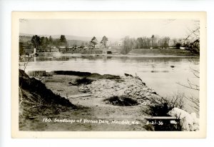 NH - Hinsdale. Vernon Dam, Sandbags for Flood, March 21, 1936     *RPPC