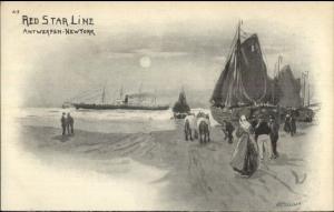 Red Star Line Antwerp-NY H. Rossiers - Dutch Beach Scene c1905 Postcard