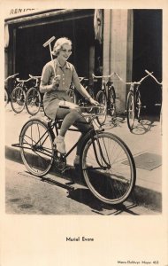 DIGNIFIED BRITISH WOMAN WITH BLACK DOG & BICYCLE~REAL PHOTO POSTCARD