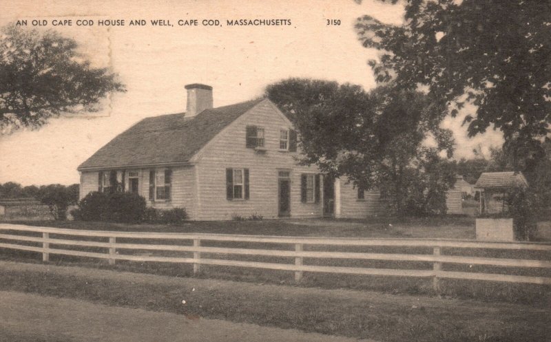 Vintage Postcard 1950's An Old Cape Cod House And Well Cape Cod Massachusetts MA