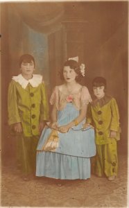 H6/ Interesting RPPC Postcard c1910 Kids Dressed as Clowns Costume 19