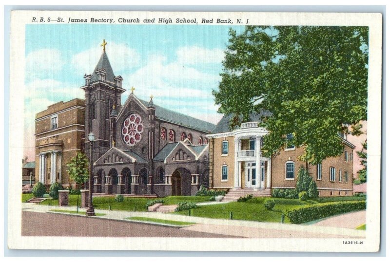 c1940 St. James Rectory Church High School Red Bank New Jersey Vintage Postcard