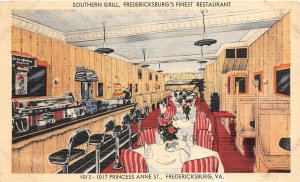 H31/ Fredericksburg Virginia Postcard Linen Southern Grill Interior Restaurant