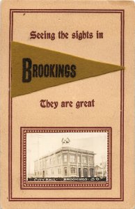 F98/ Brookings South Dakota Postcard RPPC c1910 Felt Pennant City Hall