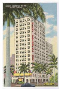 Miami Colonial Hotel Miami Florida linen postcard