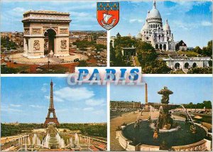 Modern Postcard Paris Arc de Triomphe The Sacre Coeur Eiffel Tower Place de l...