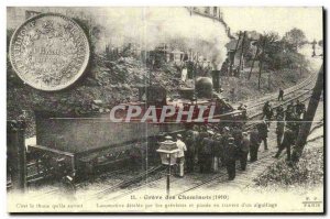 COPYRIGHT 1910 Greve railway locomotive uncoupled by strikers Train