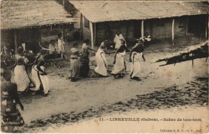 PC ETHNIC TYPES LIBREVILLE SCENE DE TAM-TAM GABON AFRICA (A23393)